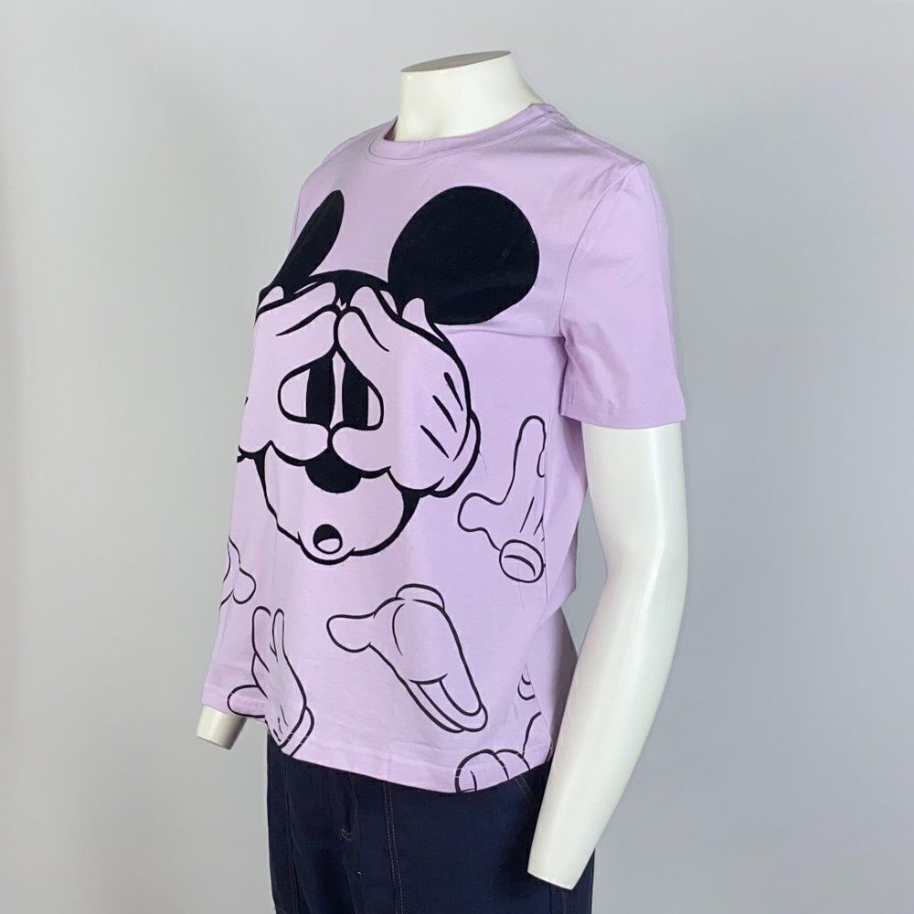 ZARA DISNEY MICKEY PRINT T-SHIRT FLOCKED VELVET